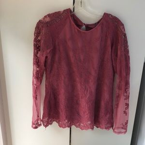 Lace beautiful pink see through lace sleeves .